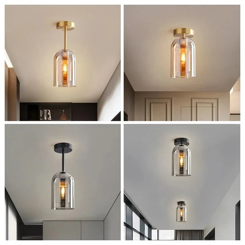 Ceiling Lamp | Copper & Glass Shade | 3-Color LED Included
