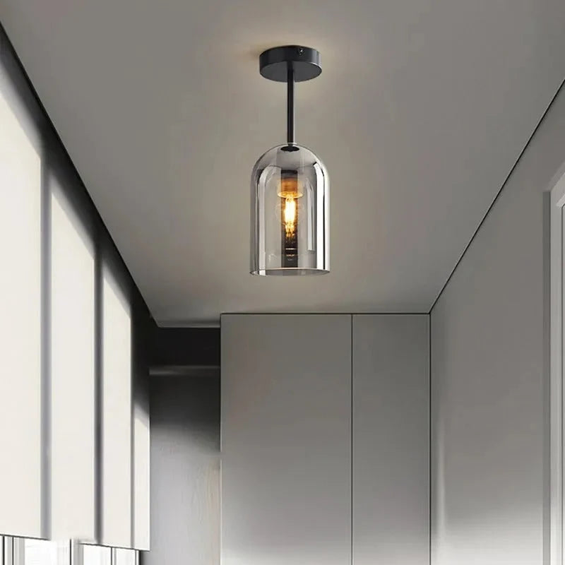 Ceiling Lamp | Copper & Glass Shade | 3-Color LED Included