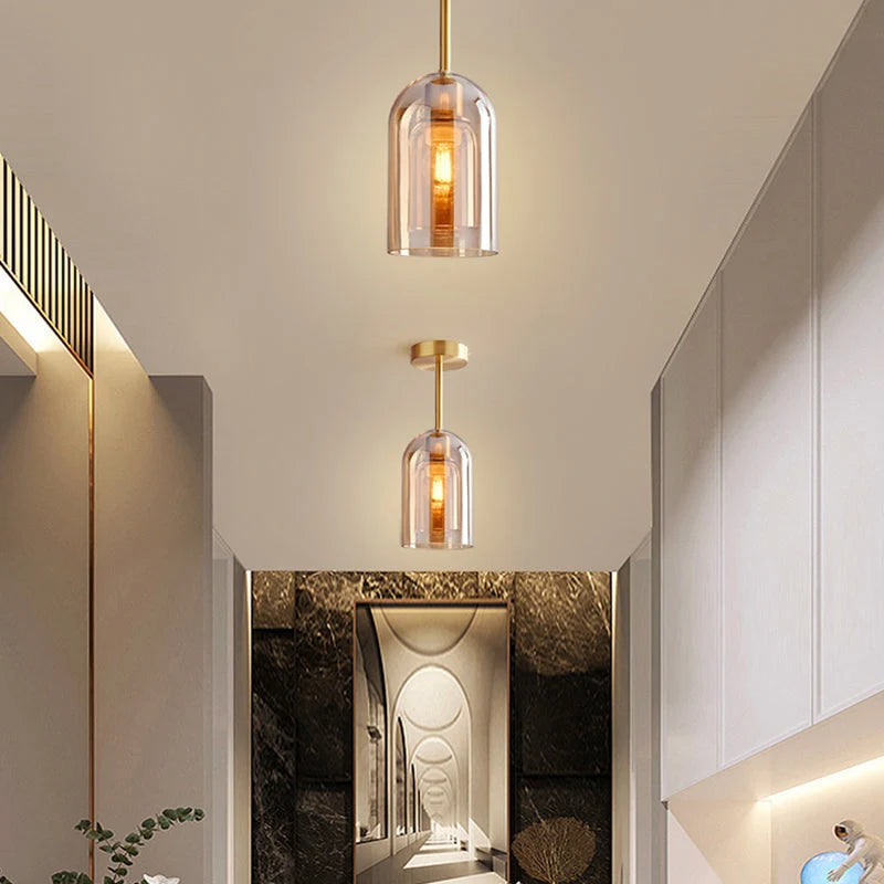 Ceiling Lamp | Copper & Glass Shade | 3-Color LED Included