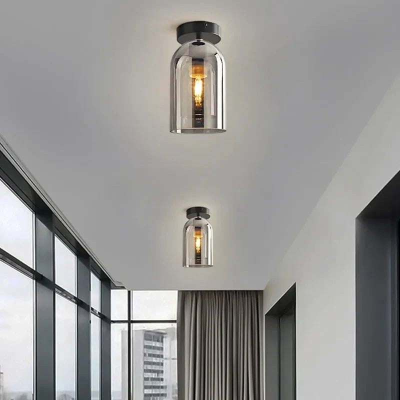 Ceiling Lamp | Copper & Glass Shade | 3-Color LED Included