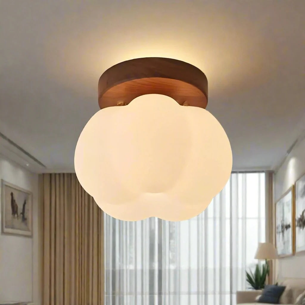 Ceiling Lamp | Walnut Wood Finish & Energy-Efficient | Flush Mount