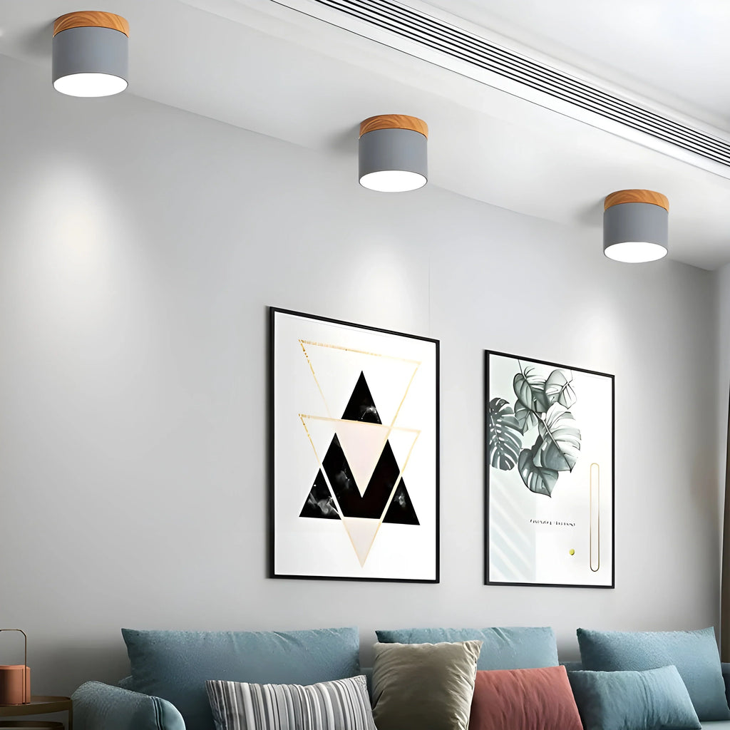 Ceiling Light | Cylindrical Aluminum & Wood Energy-Efficient LED