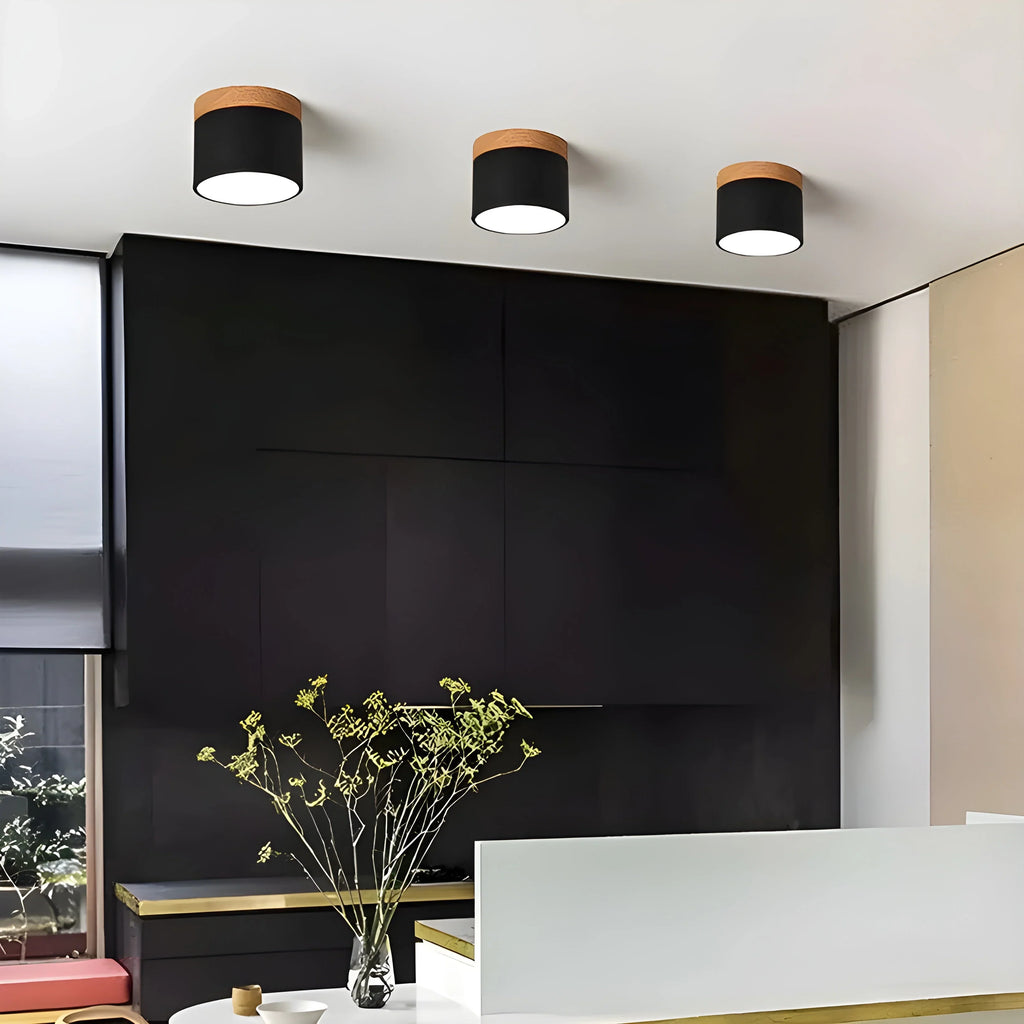 Ceiling Light | Cylindrical Aluminum & Wood Energy-Efficient LED
