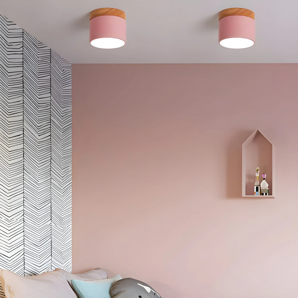 Ceiling Light | Cylindrical Aluminum & Wood Energy-Efficient LED