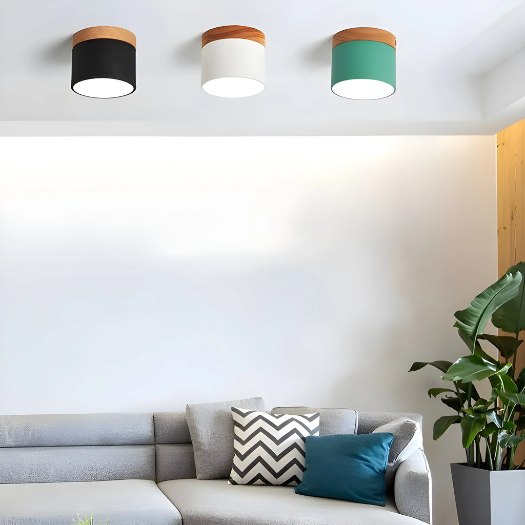 Ceiling Light | Cylindrical Aluminum & Wood Energy-Efficient LED