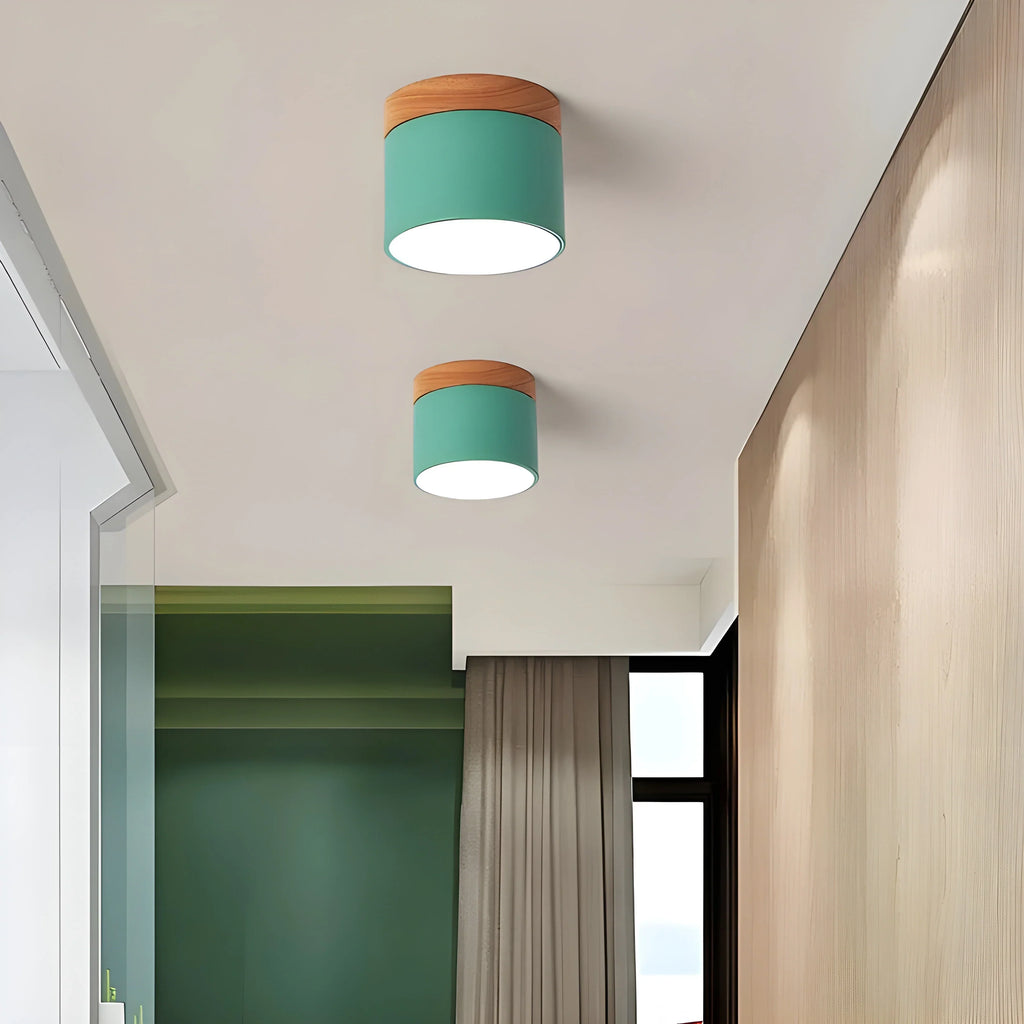 Ceiling Light | Cylindrical Aluminum & Wood Energy-Efficient LED