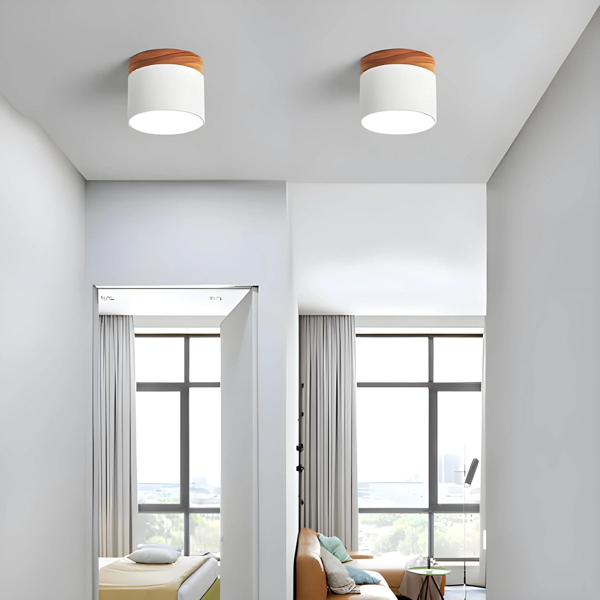 Ceiling Light | Cylindrical Aluminum & Wood Energy-Efficient LED