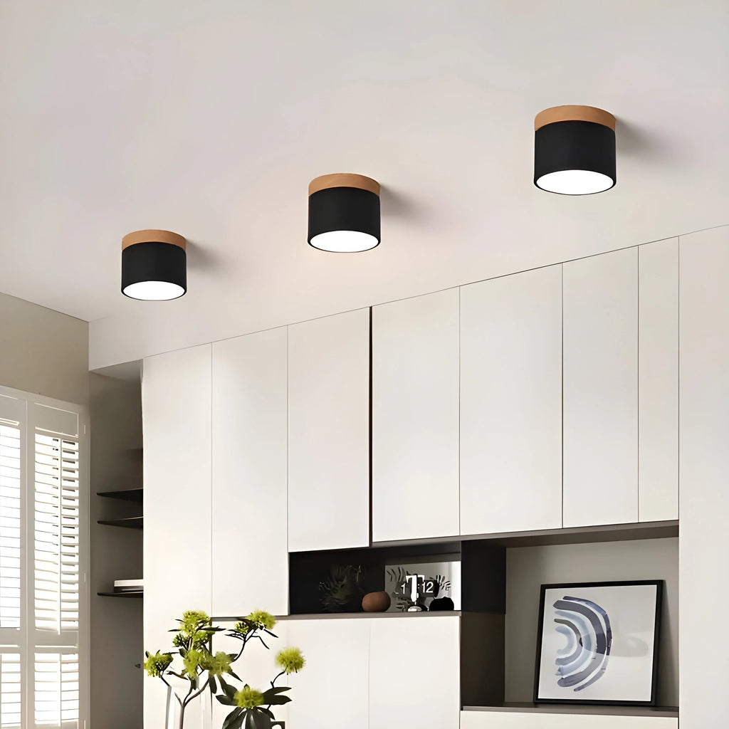 Ceiling Light | Cylindrical Aluminum & Wood Energy-Efficient LED