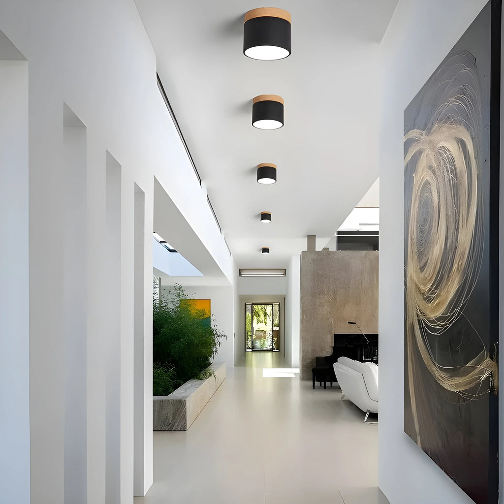 Ceiling Light | Cylindrical Aluminum & Wood Energy-Efficient LED