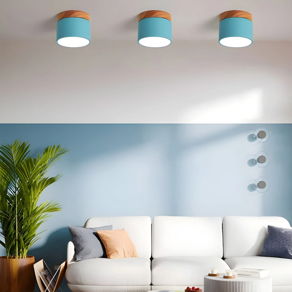 Ceiling Light | Cylindrical Aluminum & Wood Energy-Efficient LED