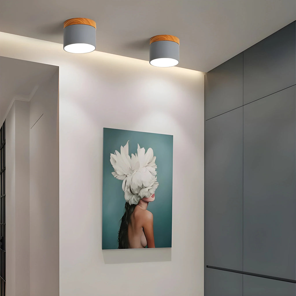 Ceiling Light | Cylindrical Aluminum & Wood Energy-Efficient LED