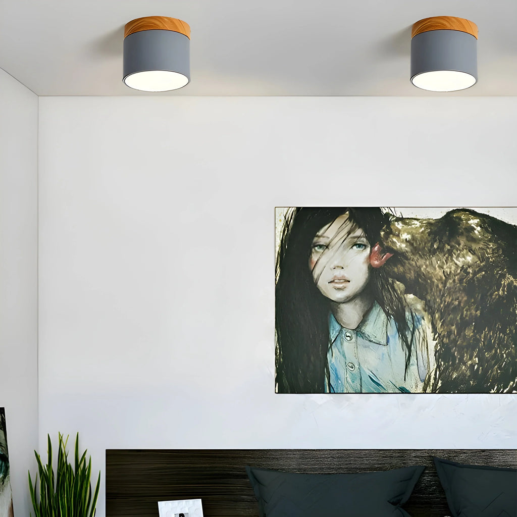Ceiling Light | Cylindrical Aluminum & Wood Energy-Efficient LED