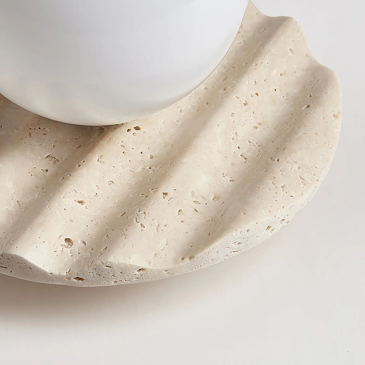 Ceiling Light | Hand-Carved Travertine & Opal Glass | 20 cm Diameter