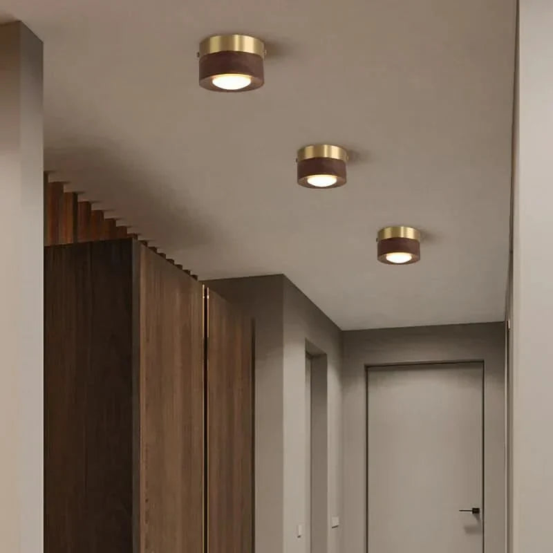 Ceiling Light | Integrated LED Spotlight & Walnut Finish