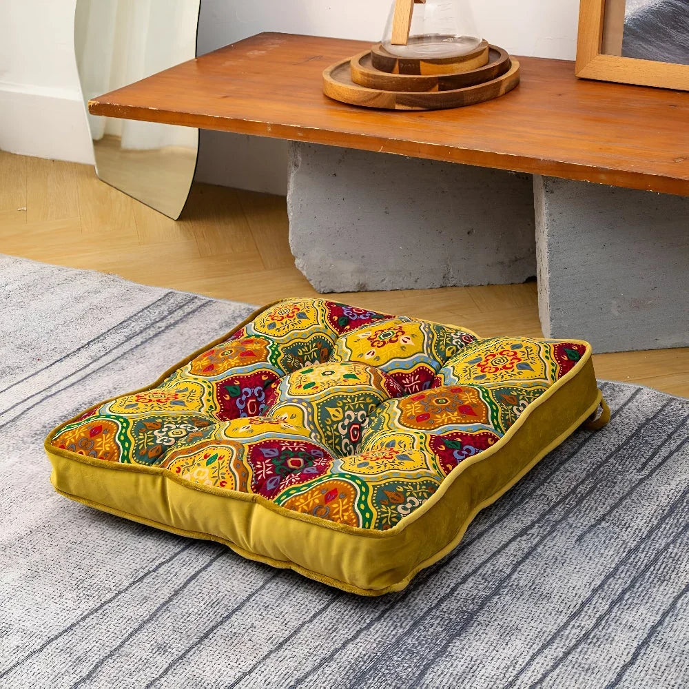 Chair Cushion | Microfiber Blend, Tie Straps & Boho Patchwork