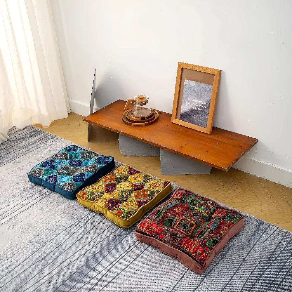 Chair Cushion | Microfiber Blend, Tie Straps & Boho Patchwork