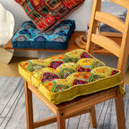 Chair Cushion | Microfiber Blend, Tie Straps & Boho Patchwork