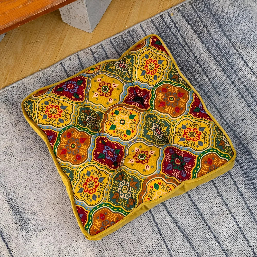 Chair Cushion | Microfiber Blend, Tie Straps & Boho Patchwork