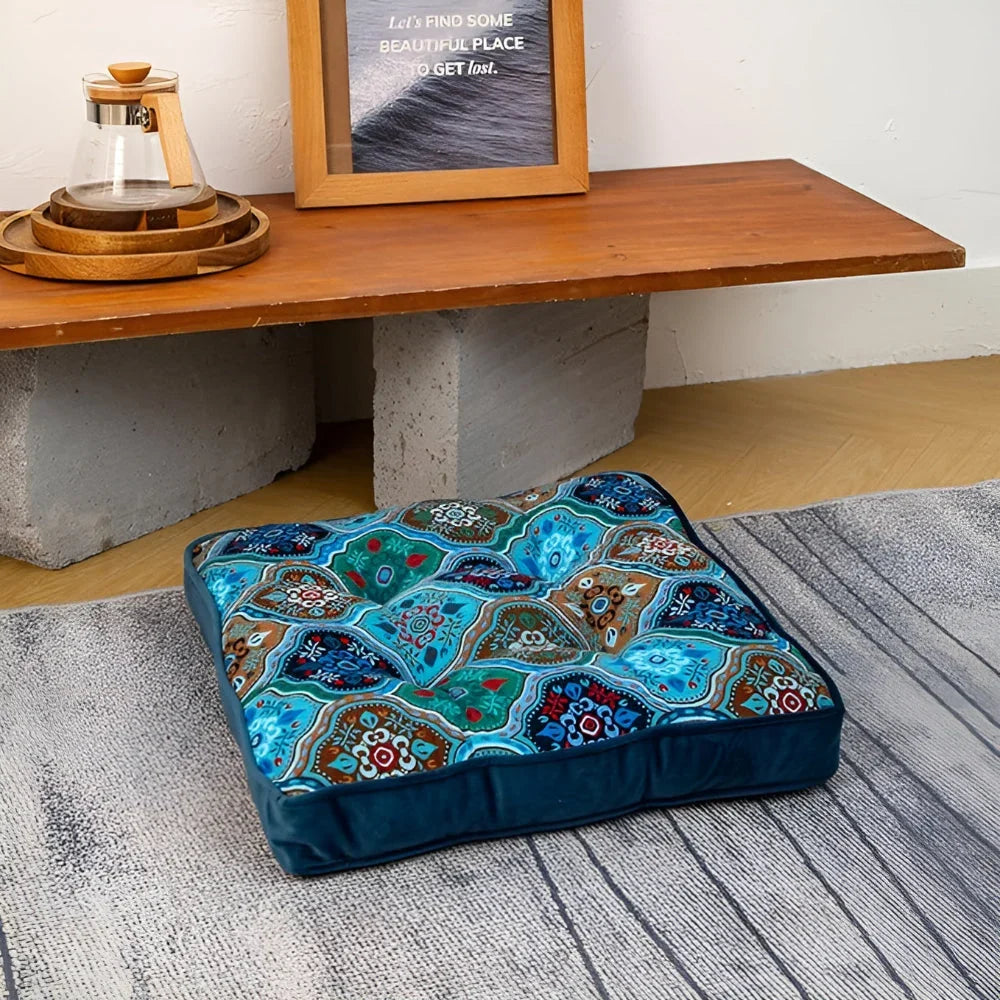 Chair Cushion | Microfiber Blend, Tie Straps & Boho Patchwork