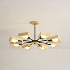 Chandelier Ceiling Light | Metal Frame & Solid Wood Shades | 3, 5, 6 or 8 Lights
