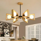 Chandelier Ceiling Light | Metal Frame & Solid Wood Shades | 3, 5, 6 or 8 Lights