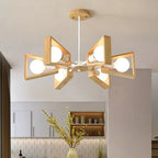 Chandelier Ceiling Light | Metal Frame & Solid Wood Shades | 3, 5, 6 or 8 Lights