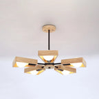 Chandelier Ceiling Light | Metal Frame & Solid Wood Shades | 3, 5, 6 or 8 Lights