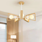 Chandelier Ceiling Light | Metal Frame & Solid Wood Shades | 3, 5, 6 or 8 Lights