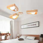 Chandelier Ceiling Light | Metal Frame & Solid Wood Shades | 3, 5, 6 or 8 Lights