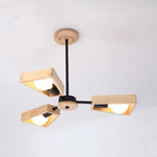 Chandelier Ceiling Light | Metal Frame & Solid Wood Shades | 3, 5, 6 or 8 Lights