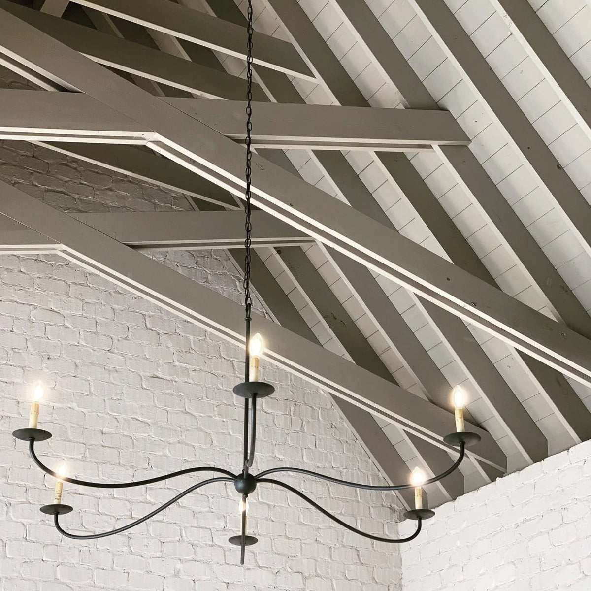 Chandelier | Minimalist Candlestick Brass Body & Black Finish | 6-Light