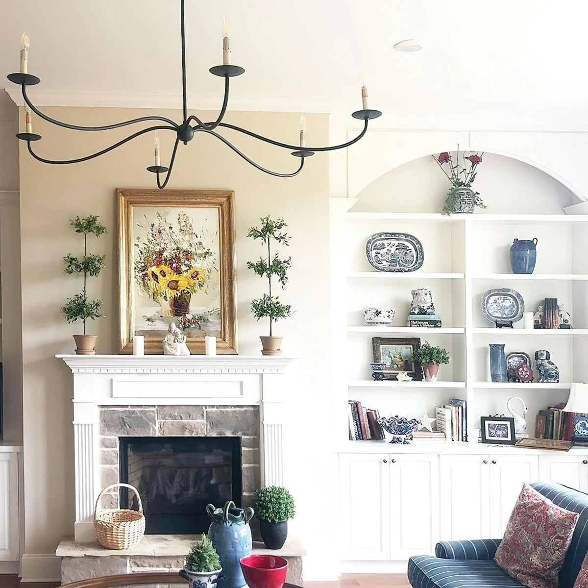 Chandelier | Minimalist Candlestick Brass Body & Black Finish | 6-Light
