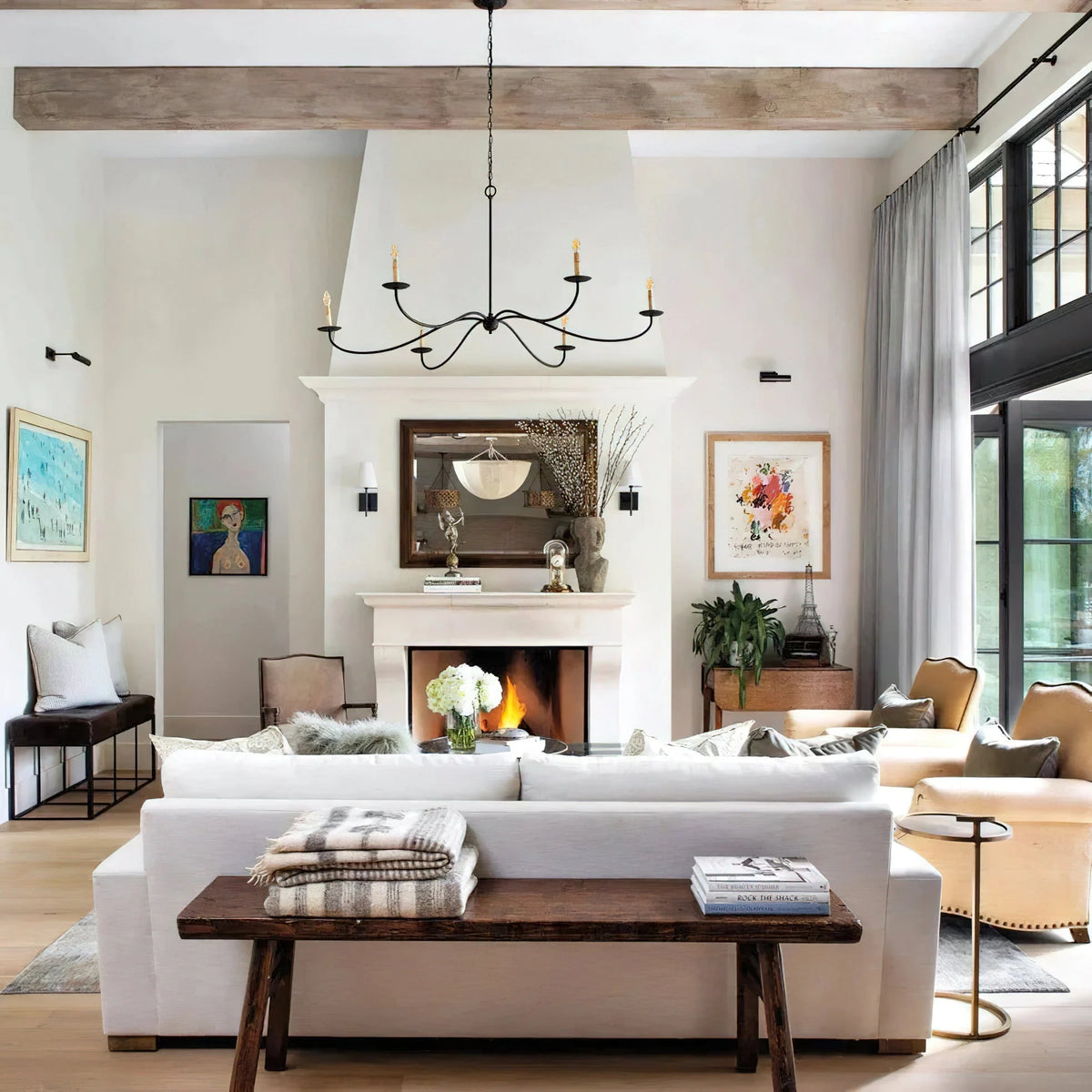 Chandelier | Minimalist Candlestick Brass Body & Black Finish | 6-Light