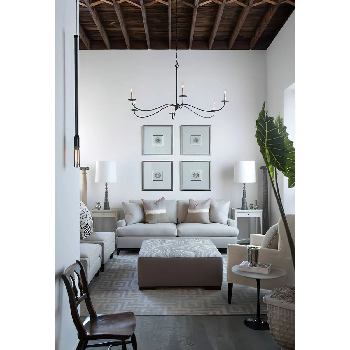 Chandelier | Minimalist Candlestick Brass Body & Black Finish | 6-Light