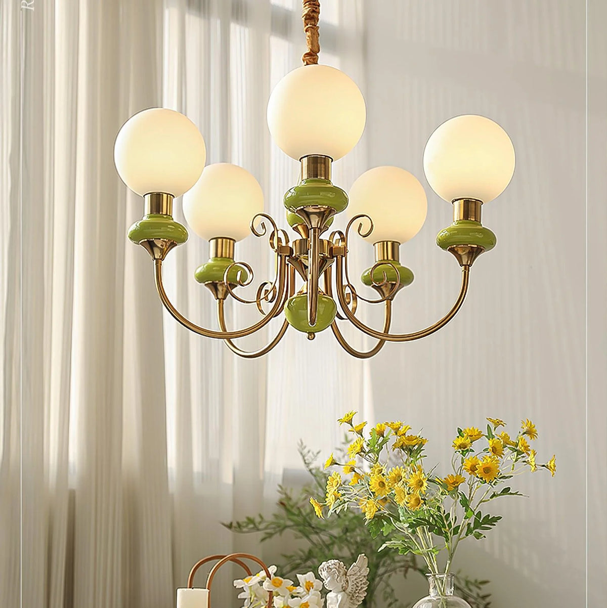 Chandelier | Modern Glass & Metal | 3/5/8 Heads