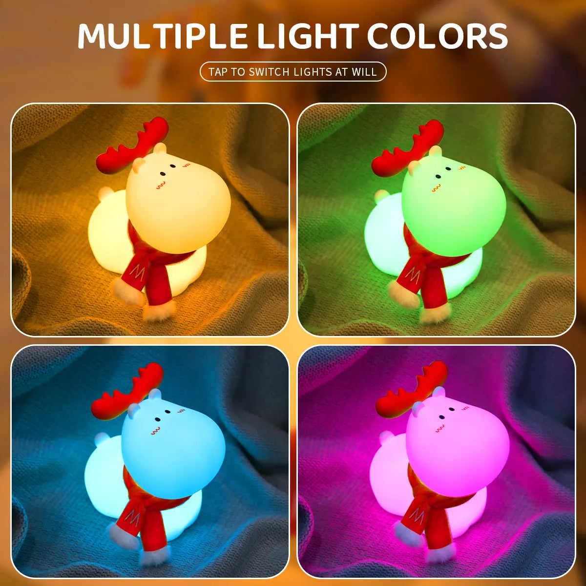 Children's Night Light | Silicone Reindeer & Warm LED | 10-Hour Battery Life