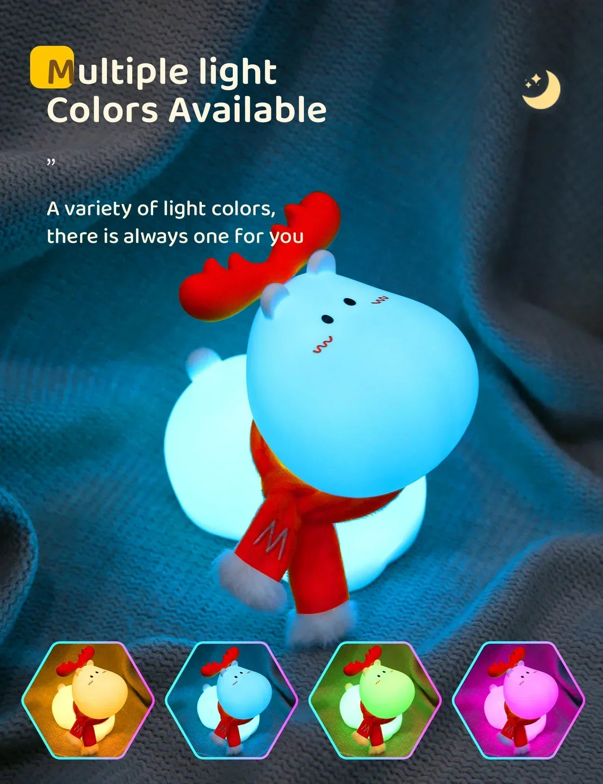 Children's Night Light | Silicone Reindeer & Warm LED | 10-Hour Battery Life