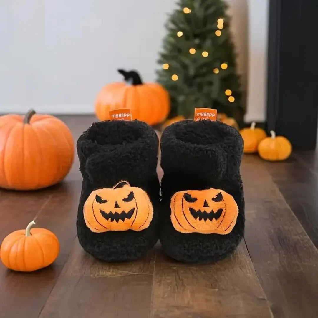 Children's Slippers | Fleece-Lined Slip-On & Ankle-High | Halloween Motif