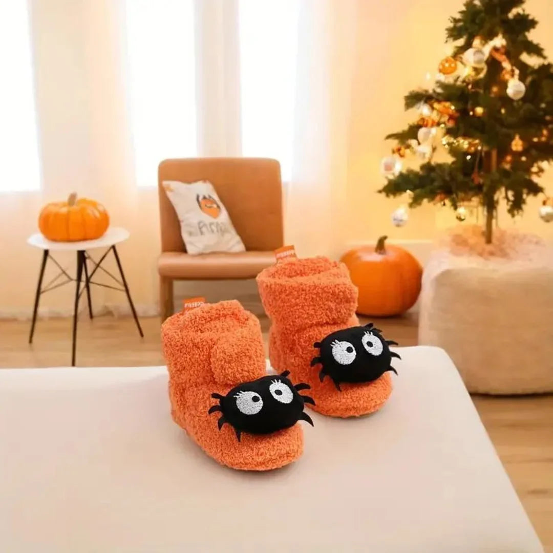 Children's Slippers | Fleece-Lined Slip-On & Ankle-High | Halloween Motif