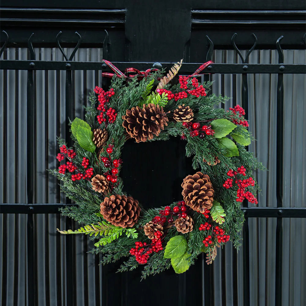 Christmas Wreath | Realistic Red Berries & Cypress Leaves