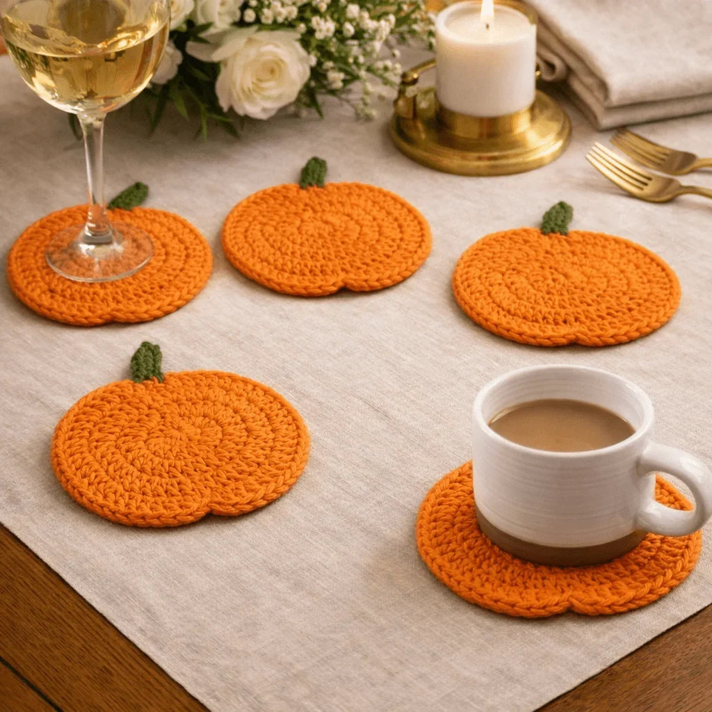 Coaster | Hand-Crocheted Pumpkin Design & Heat Protection | 10 cm