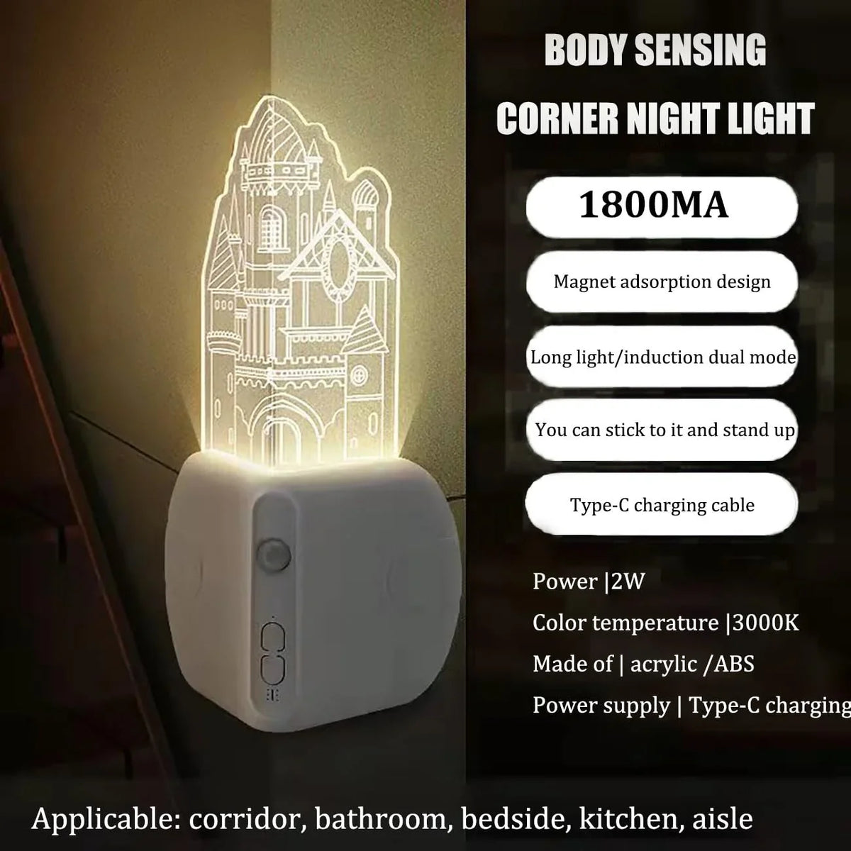 Corner Night Light | Motion-Activated & Magnetic Base