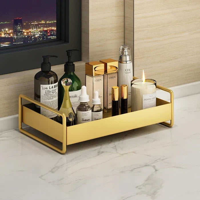 Cosmetic Organizer | Double-Layer & Gold Metal Finish