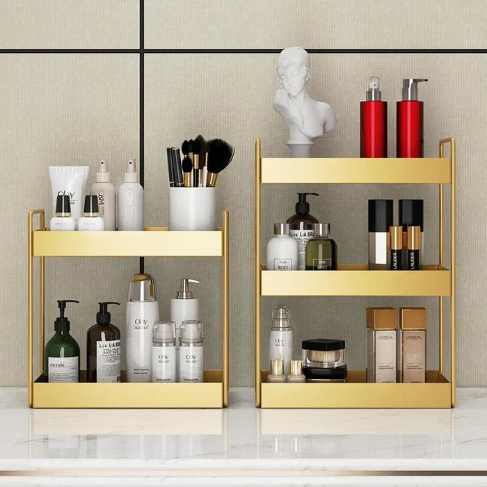 Cosmetic Organizer | Double-Layer & Gold Metal Finish