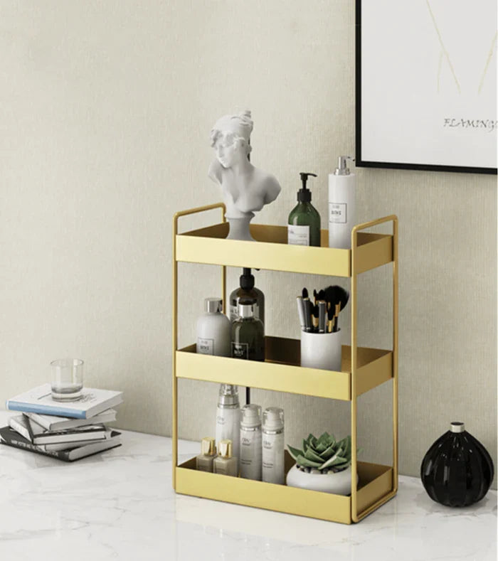 Cosmetic Organizer | Double-Layer & Gold Metal Finish