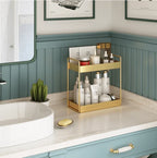 Cosmetic Organizer | Double-Layer & Gold Metal Finish