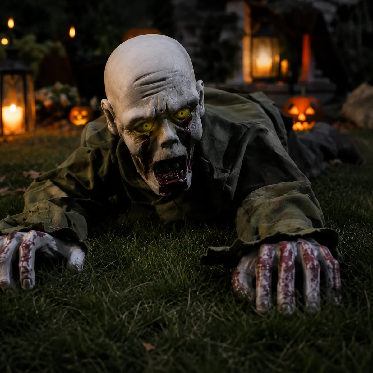 Crawling Zombie Decoration | Motion-Activated Glowing Eyes & Sound Effects | 115 cm Life-Size
