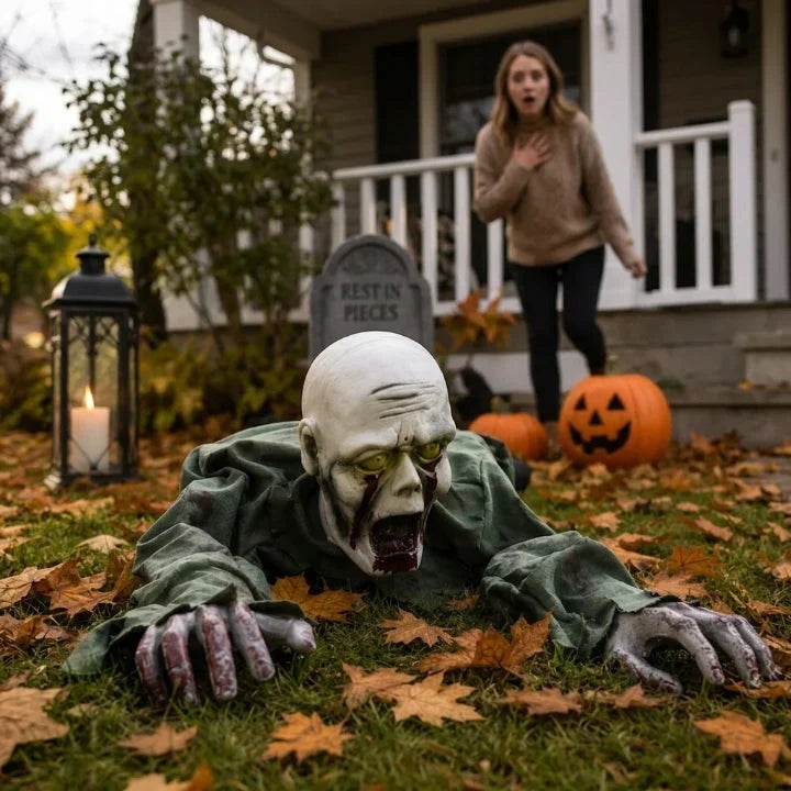 Crawling Zombie Decoration | Motion-Activated Glowing Eyes & Sound Effects | 115 cm Life-Size