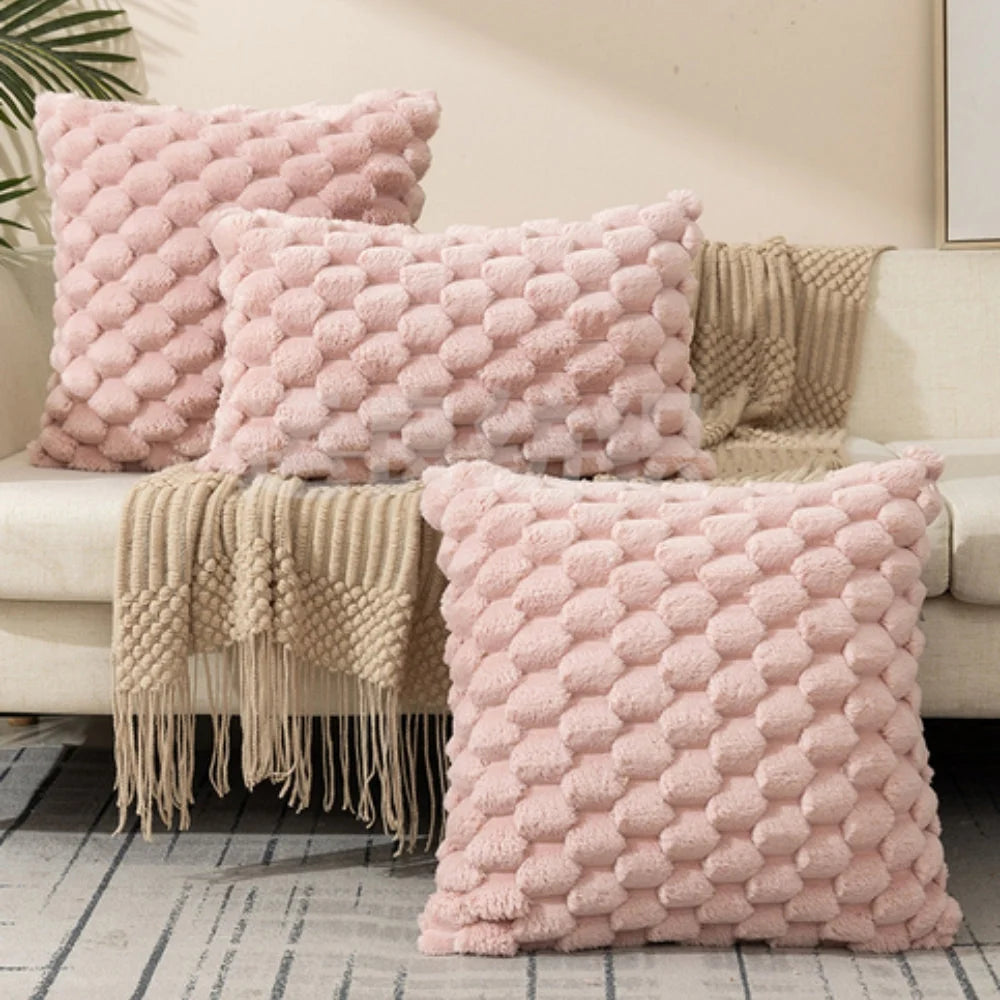 Cushion Cover | 3D Plush Grid Texture & Machine-Washable