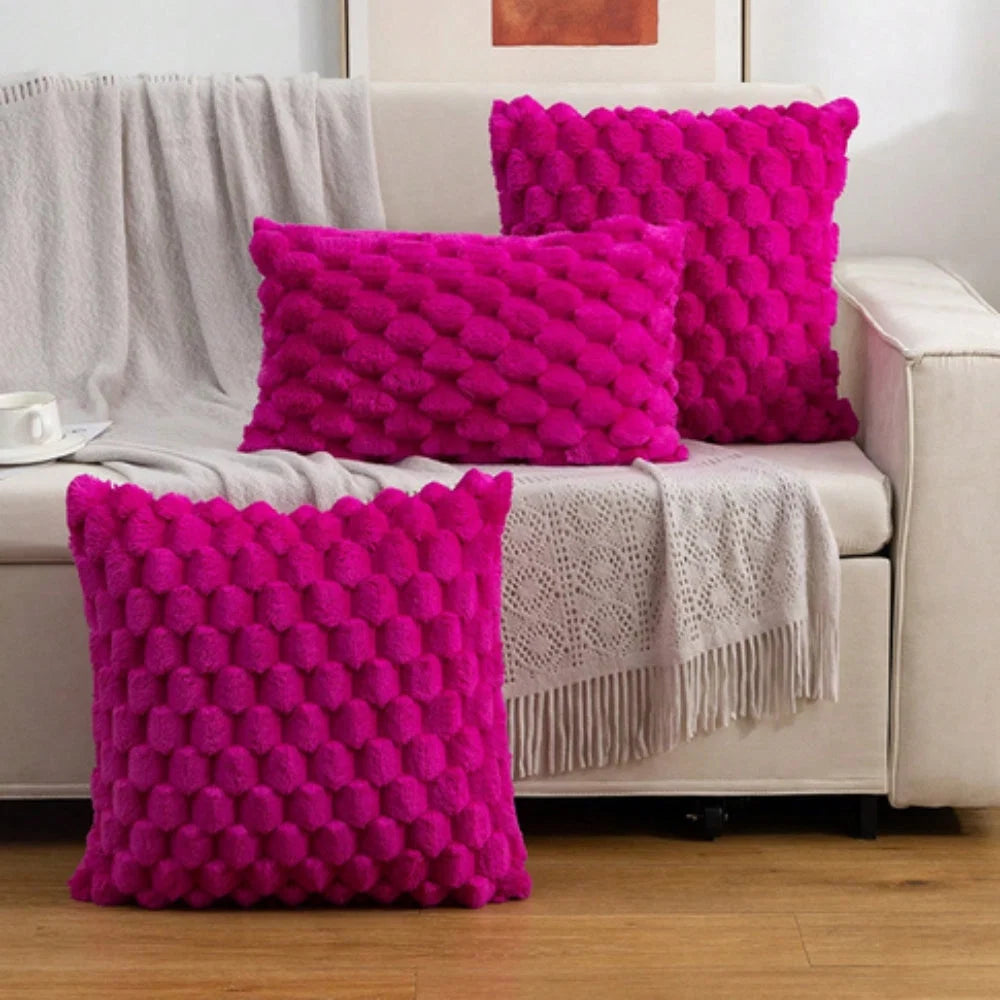 Cushion Cover | 3D Plush Grid Texture & Machine-Washable